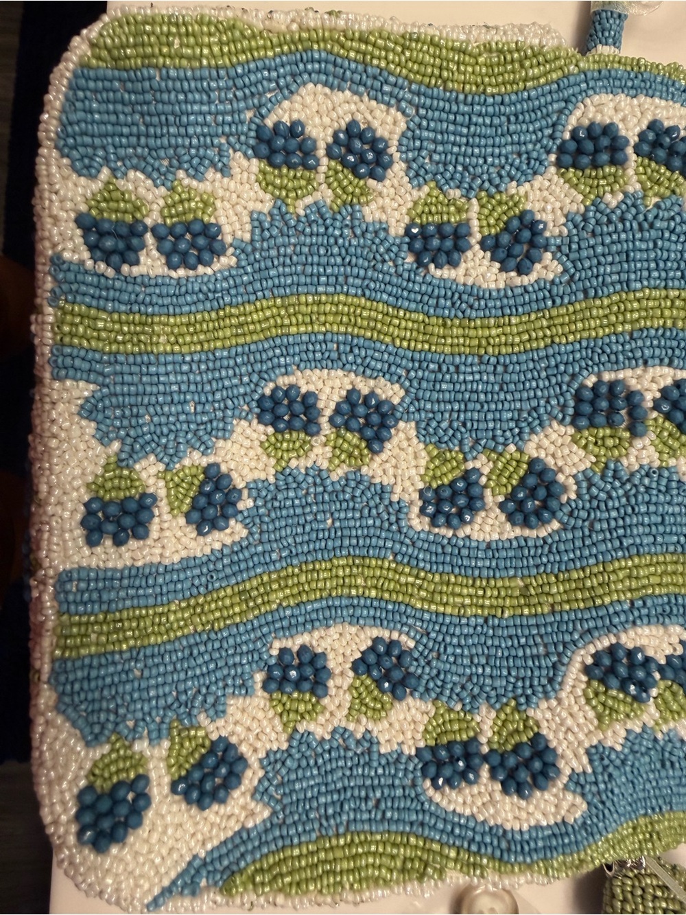 Beaded Floral Blue & Green Shoulder Bag - Picture 3 of 10